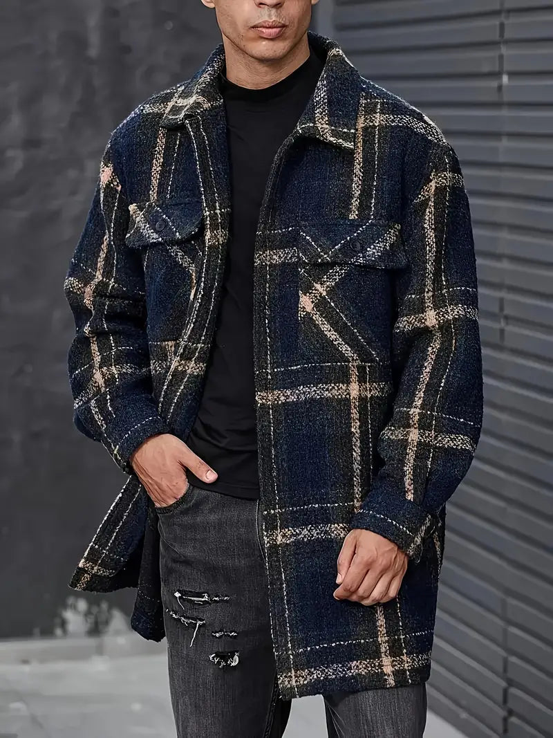 Avelena | Stilvolle Karierte Jacquard-Jacke mit Knopfleiste In Übergröße