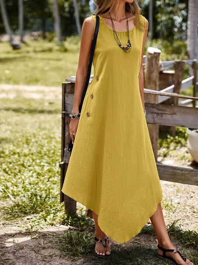 Joia – Boho-Chic-Kleid mit ärmellosem Taschentuchsaum