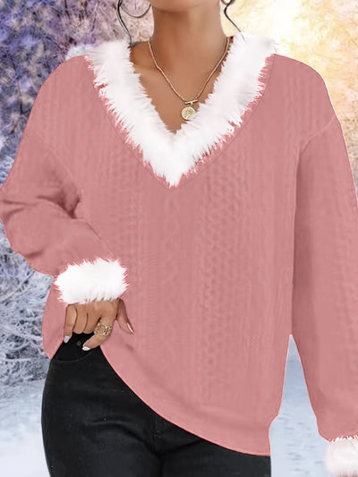 Avelena | Weihnachtlicher Pullover mit Kunstpelzbesatz