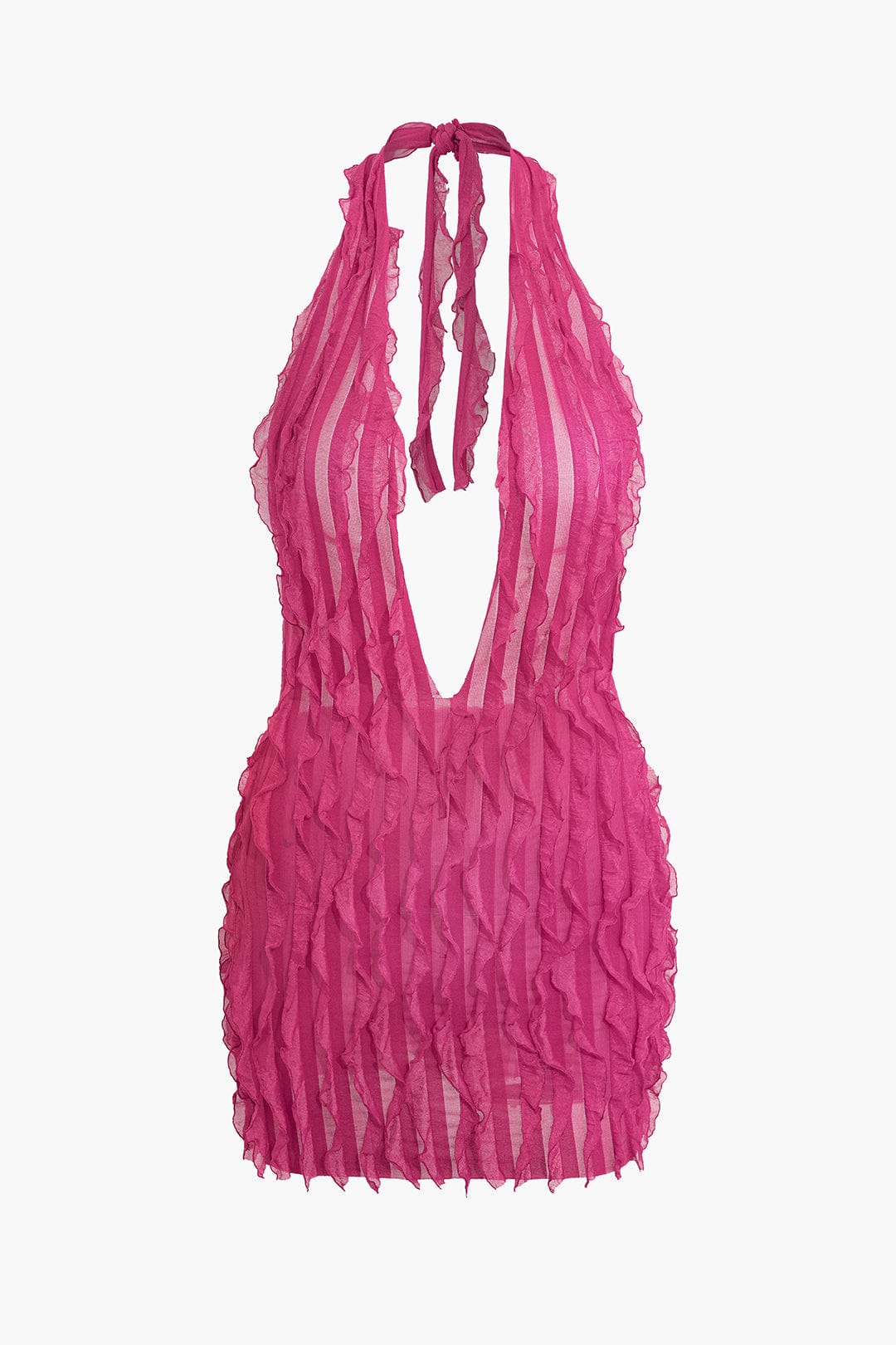 Liana | Sexy Transparentes Mini-Kleid mit Rüschen & Tiefem Ausschnitt