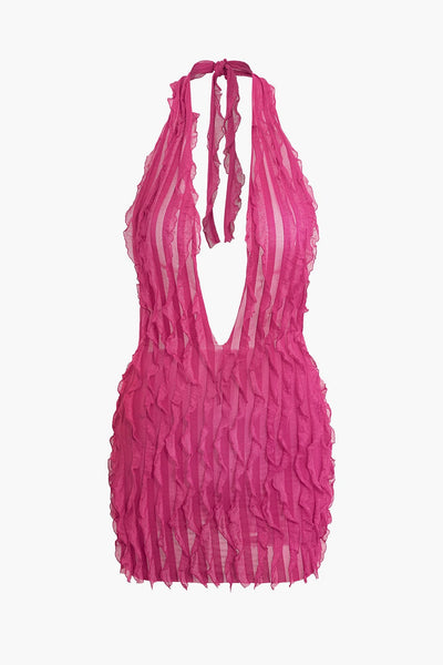 Liana | Sexy Transparentes Mini-Kleid mit Rüschen & Tiefem Ausschnitt