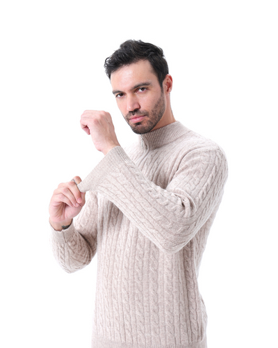 Roman | Chunky knit Herren Chasmere Pullover mit Kabelstrickmuster & Halb Reißverschluss Kragen