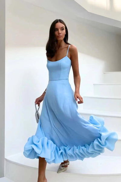 Damen Rüschen Spaghettiträger Hochzeitsgast Kleid | Maxi
