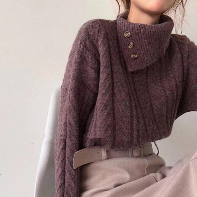 Strukturierter Pullover | Hoher Kragen mit Knöpfen | Eleganter Komfort