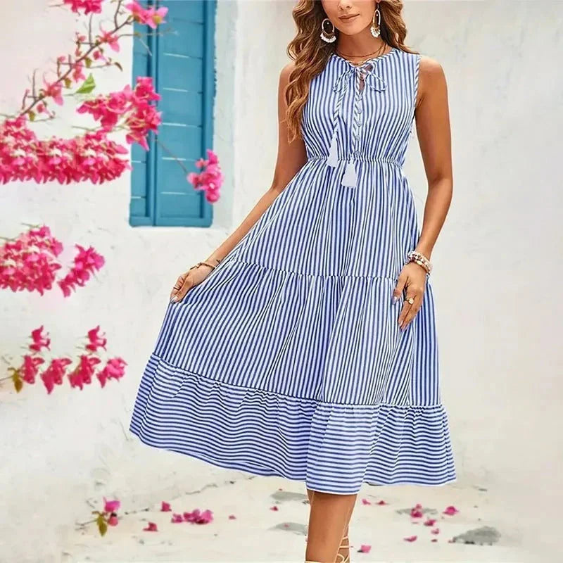 Nythera – Elegantes Ärmelloses Baumwollkleid mit Streifen