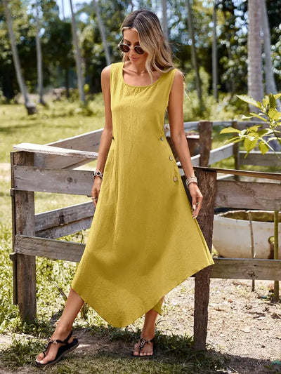 Joia – Boho-Chic-Kleid mit ärmellosem Taschentuchsaum