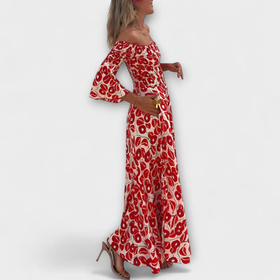 Bella - Off-Shoulder Kleid mit Blumenmuster in Ozeanfarben