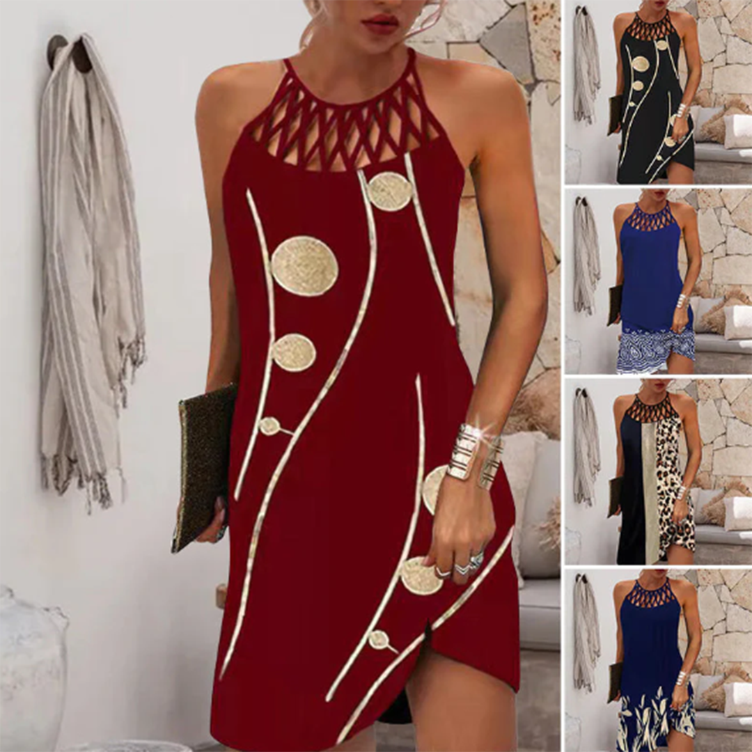 Kleid mit Vintage-Print | Gehäkelter Neckholder | Boho-Chic Flair
