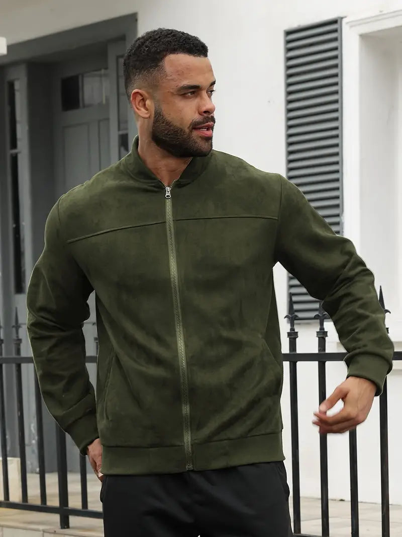 Avelena | Herren Vintage-Inspirierte Fleecejacke aus Wildleder Casual Zip-Up