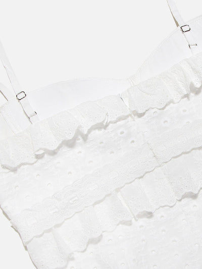 Hanna | Romantisches Spitzenkleid mit Rüschen – Feminine Eleganz in Weiß