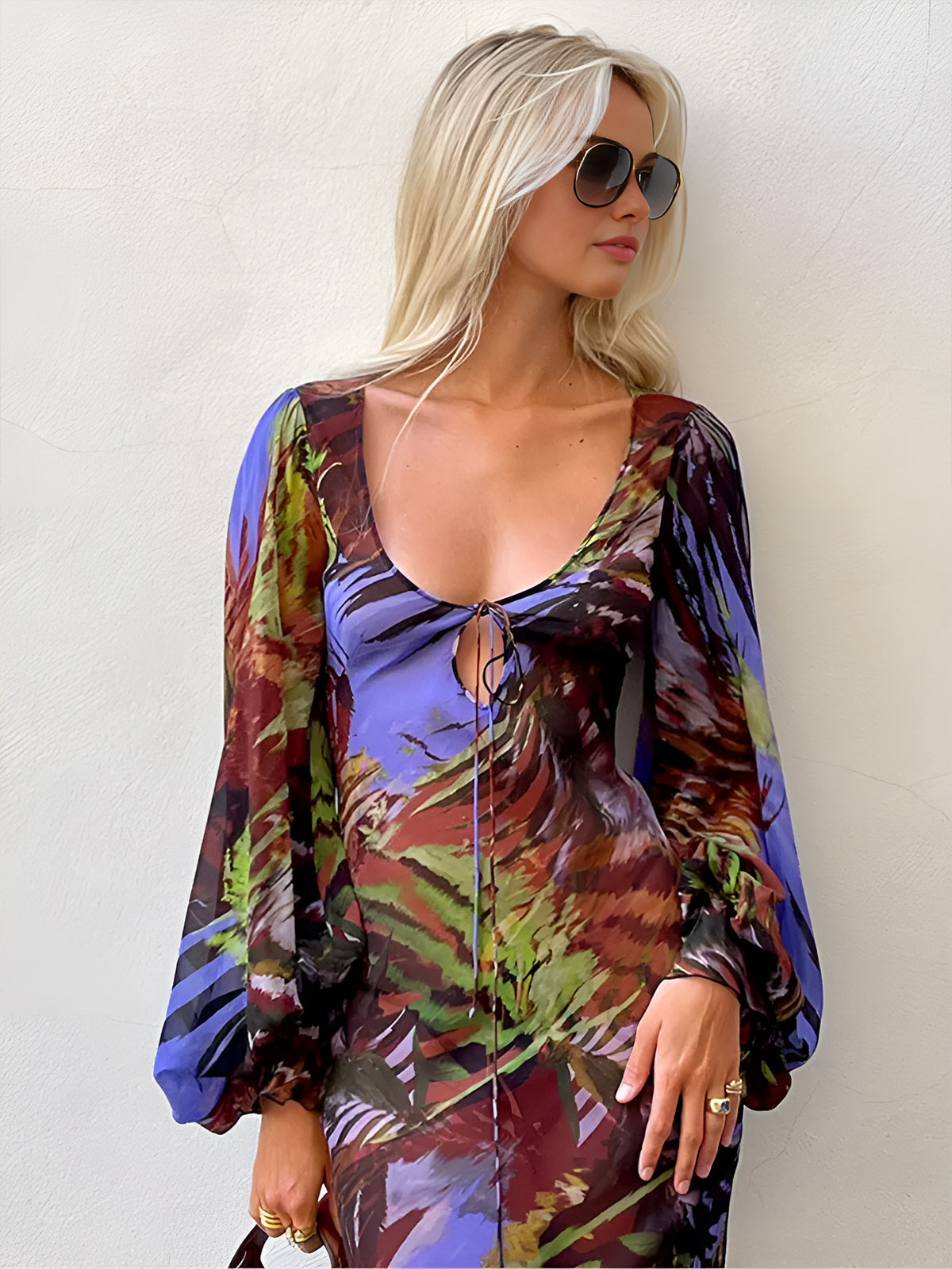 Avelena | Kleid mit Reißverschluss und Bedruckten Ausschnitten