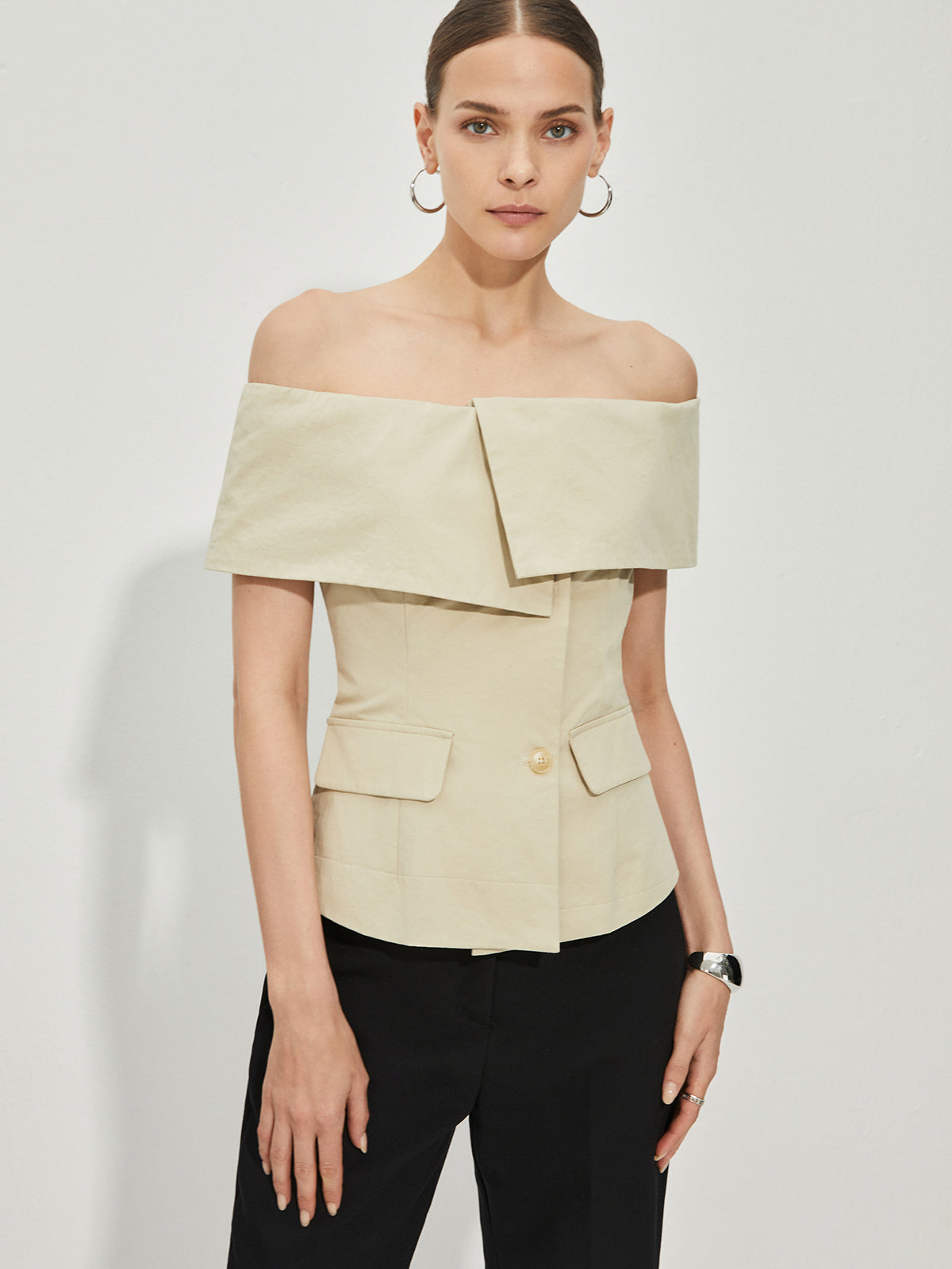 Avelena | Off-Shoulder-Blazer mit Patchwork-Muster