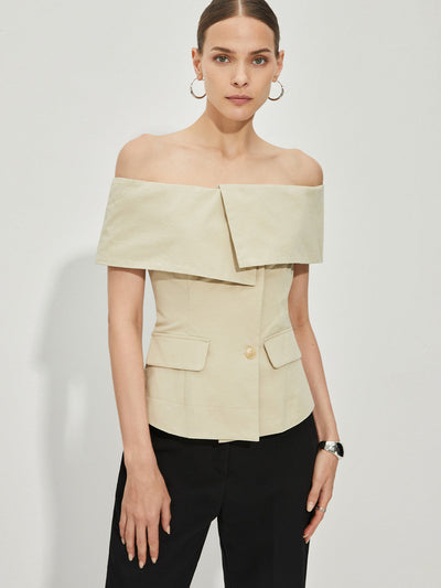 Avelena | Off-Shoulder-Blazer mit Patchwork-Muster