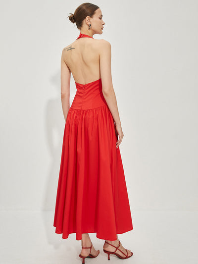 Avelena | Geschlitztes Neckholder-Kleid mit V-Ausschnitt