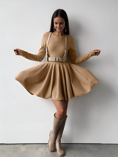 Alina | Elegantes Damen Skaterkleid in Crème mit Langarm
