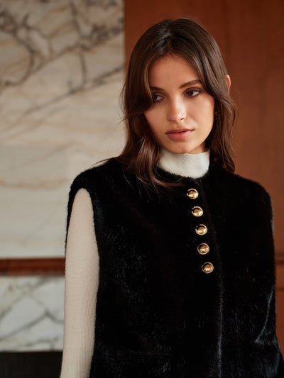 Gilet de fausse fourrure à col rond