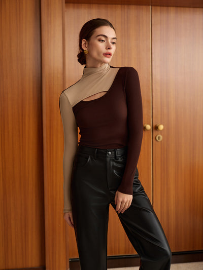 Asymmetrisches Cut-Out Shirt | Modern & Stilvoll | Kontrastdesign