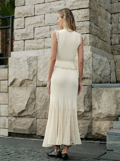 Rippstrick Crop Top mit Rüschen – Beige – Sommer Damen Oberteil