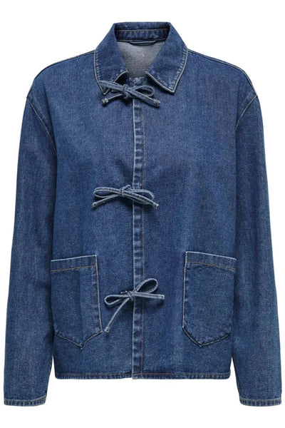 Denim-Jacke mit Schleifenverschluss | Klassischer Schnitt & Taschen-Details | Lässige Eleganz