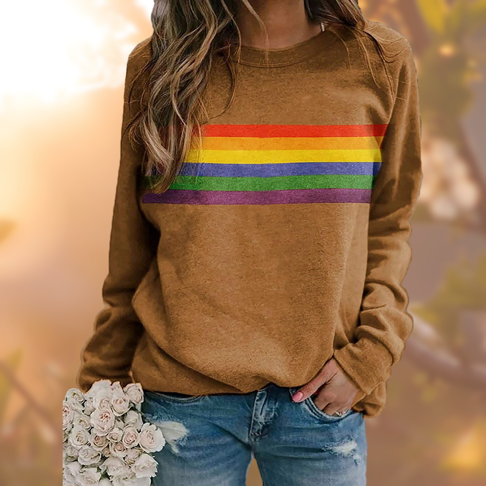 Damen Pullover | Regenbogenstreifen Mit Rundhalsausschnitt