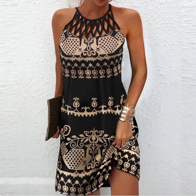 Kleid mit Vintage-Print | Gehäkelter Neckholder | Boho-Chic Flair