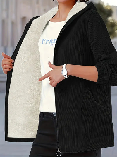 Avelena | Plus Size Einfarbige Kapuzenjacke, Lässige Warme Zip-Up-Jacke