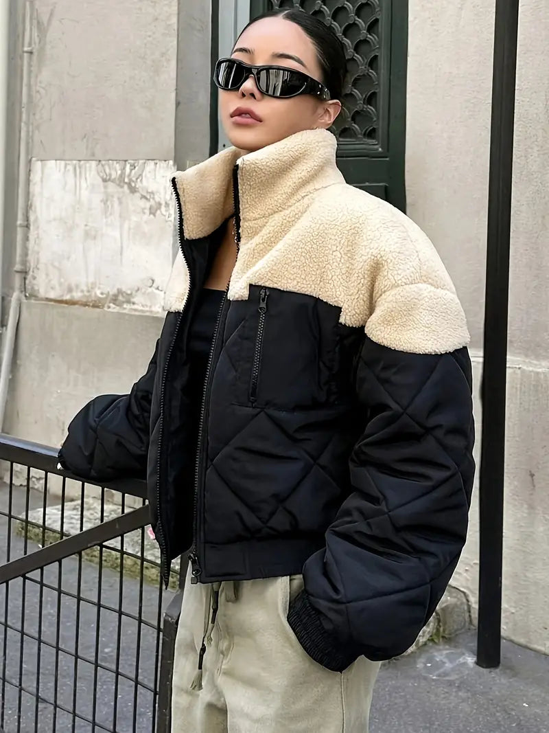 Avelena | Color Block Reißverschlussmantel, Vielseitig mit Verdicktem Stehkragen und Langarm