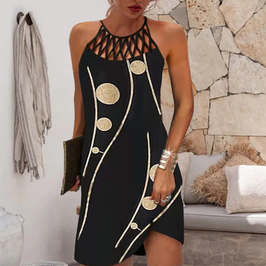 Kleid mit Vintage-Print | Gehäkelter Neckholder | Boho-Chic Flair