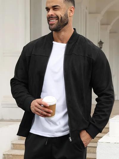 Avelena | Herren Vintage-Inspirierte Fleecejacke aus Wildleder Casual Zip-Up