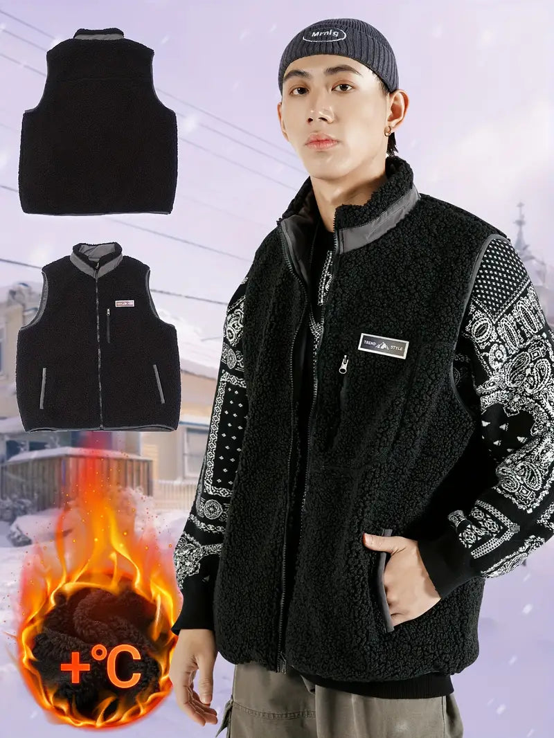 Avelena | Firebrick Wendbare Fleece-Weste für Männer Ärmellos, Warm und Dick