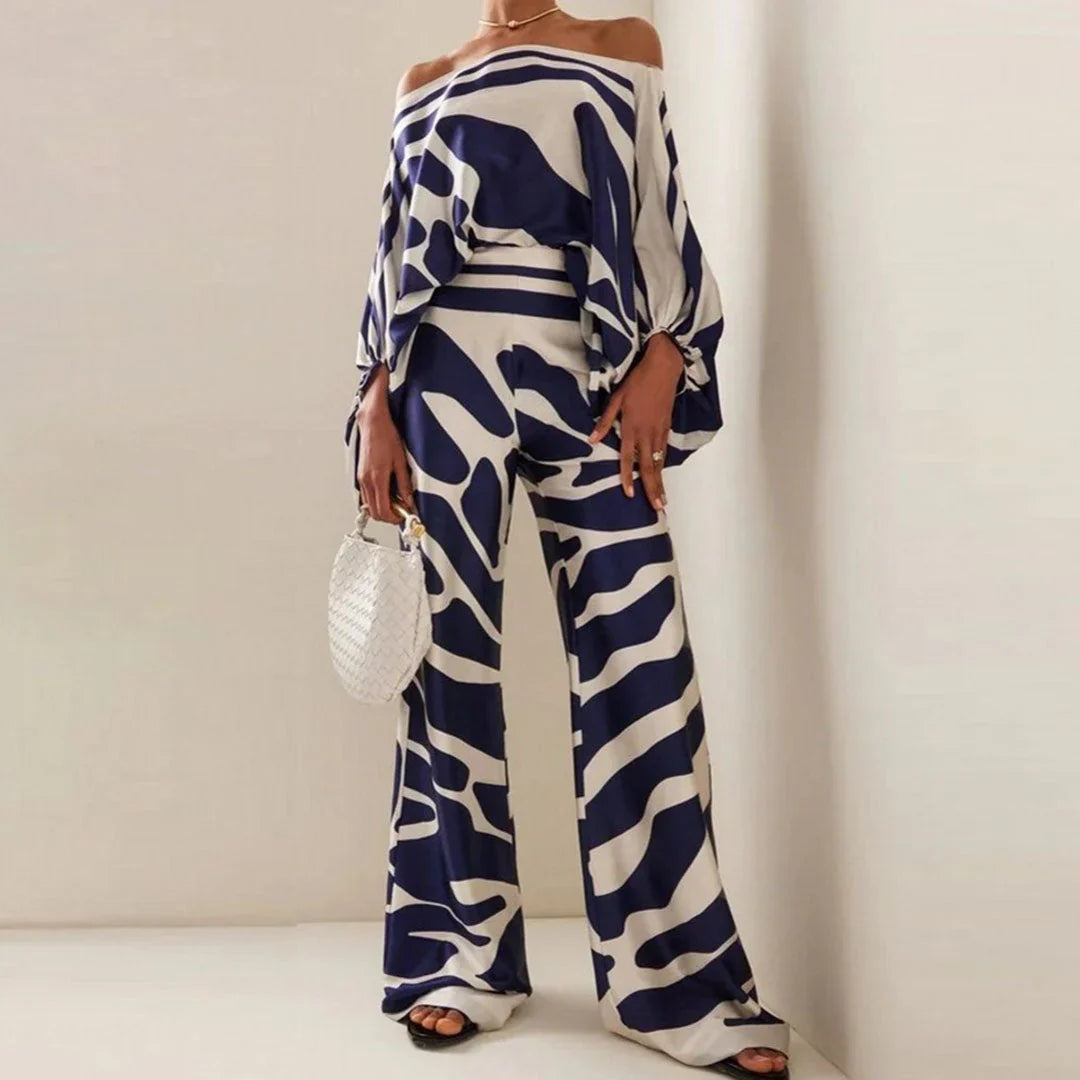 Irene – Elegantes, bedrucktes Off-Shoulder-Zweiteiler-Set