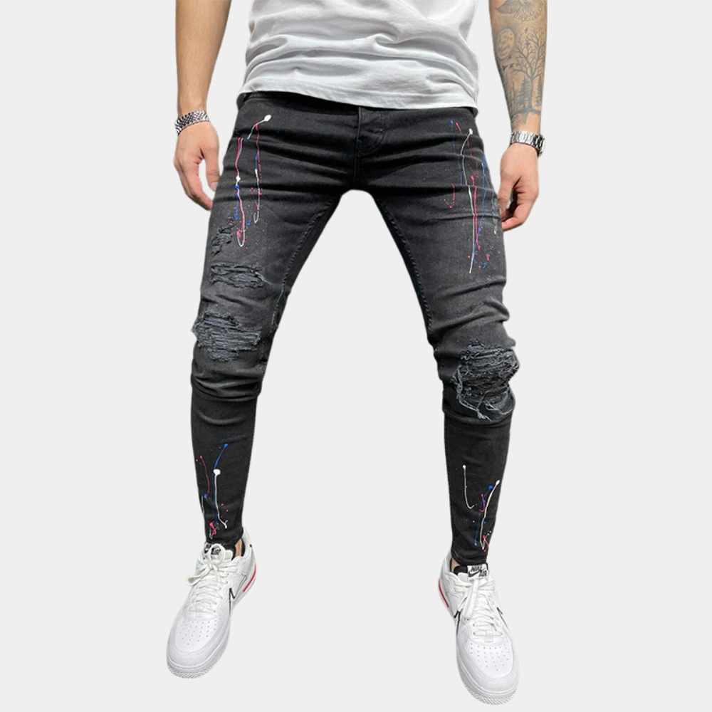 Bemalte Röhrenjeans | Urbaner Look | Farbige Details