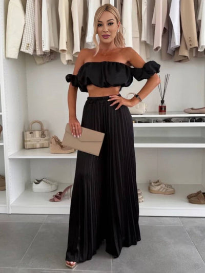 Araceli | Zweiteiliges Set mit Plisseehose und schulterfreiem Oberteil