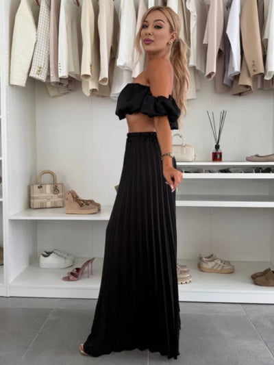 Araceli | Zweiteiliges Set mit Plisseehose und schulterfreiem Oberteil