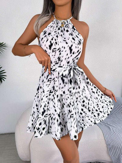 Rüschenkleid mit Leopardenmuster | Halterneck | Sommerlich & Elegant