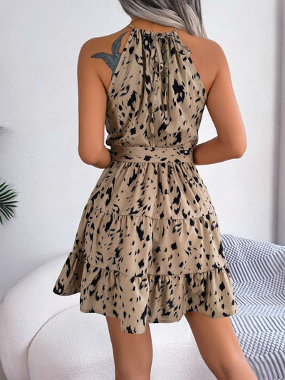 Rüschenkleid mit Leopardenmuster | Halterneck | Sommerlich & Elegant