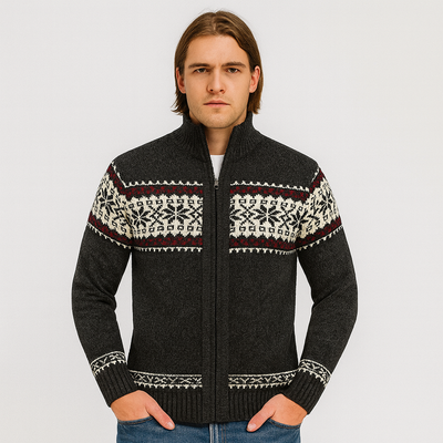Noah | Warmer Herrenpullover mit Schneeflocken-Print und Reißverschluss