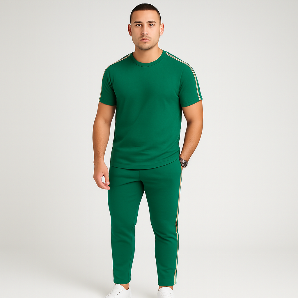 Retro-Streetwear-Set für Herren – Loose Fit T-Shirt mit Seitenstreifen und passender Hose