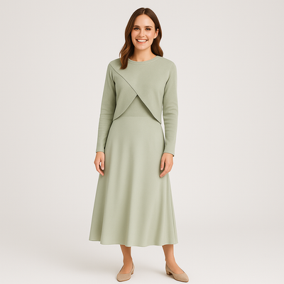 Elegantes Satinkleid - Stricktop-Kombinationsset