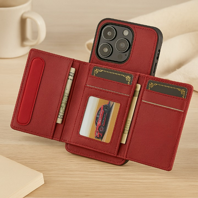 Abnehmbare magnetische Brieftasche für iPhone 11–16 Pro Max/Plus – PU-Leder, 5 Kartenfächer, kabelloses Laden