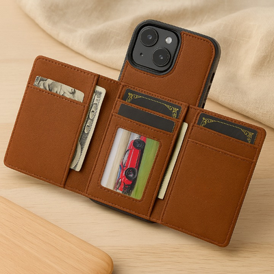 Abnehmbare magnetische Brieftasche für iPhone 11–16 Pro Max/Plus – PU-Leder, 5 Kartenfächer, kabelloses Laden