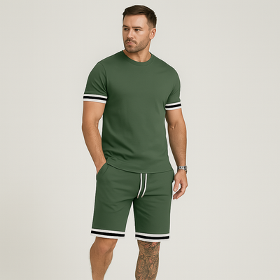 Neues lässiges 2-teiliges Herren-Set – Kurzarm-T-Shirt mit Rundhalsausschnitt und Shorts mit Kordelzug in Unifarbe