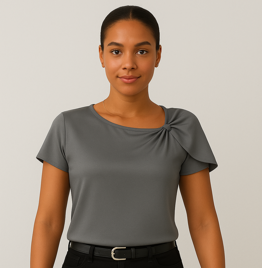 Lena – Moderne, elegante Schulterbluse mit Knoten-Details