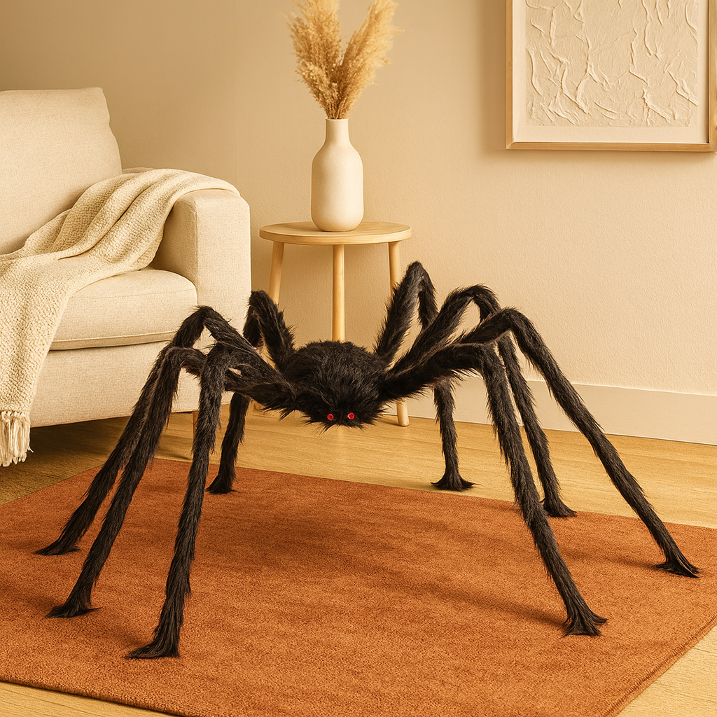 DarkCrawl Riesenspinne 150 cm – Schwarze Halloween Dekoration für Haus & Garten