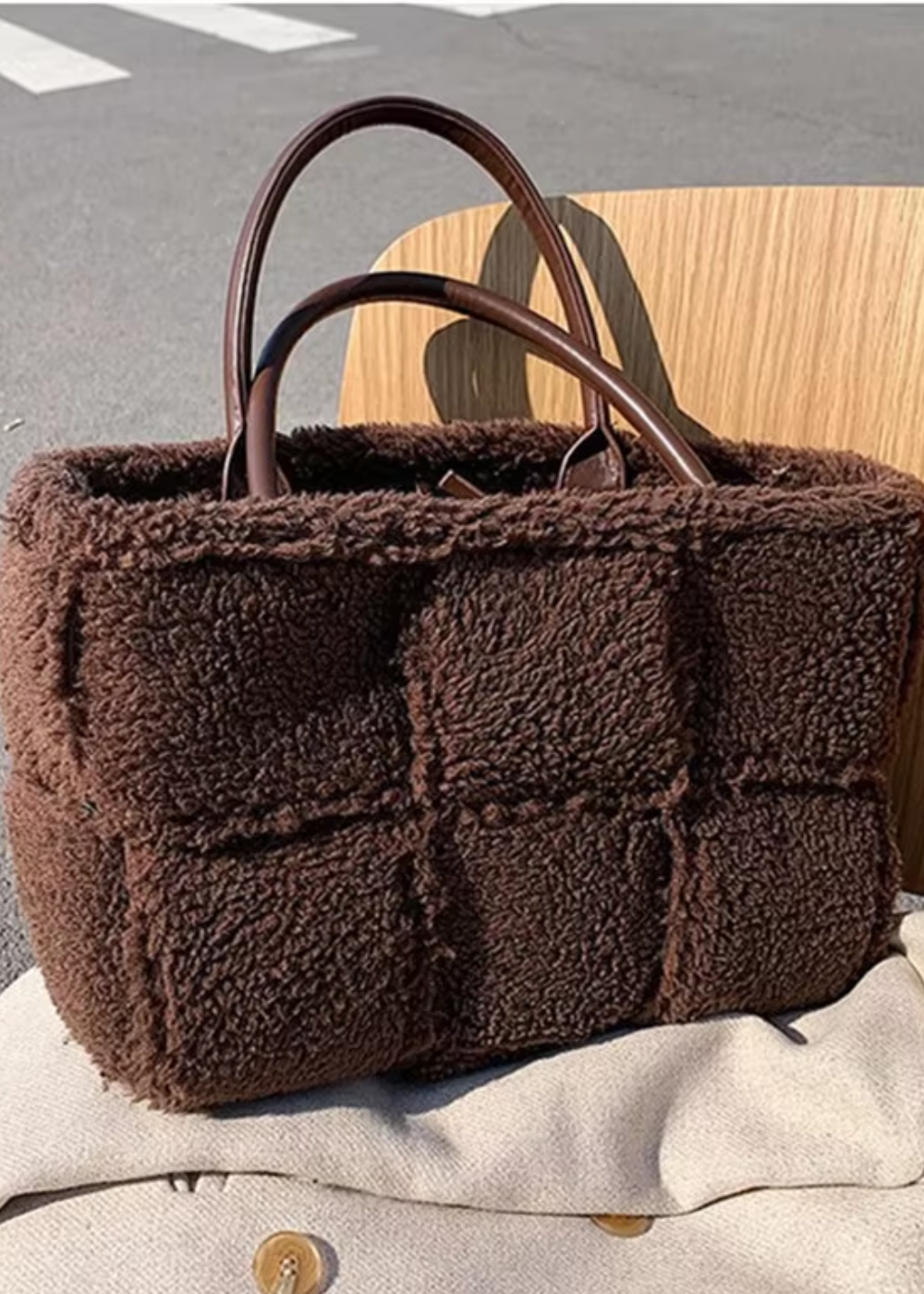 Handtasche Damen – Weiche Tasche mit Reißverschluss – Plüsch