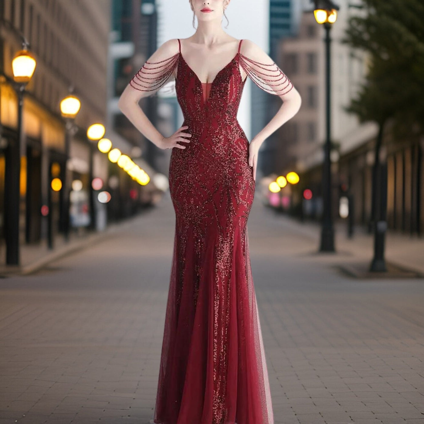 Avelena | Elegantes Perlen Abendkleid