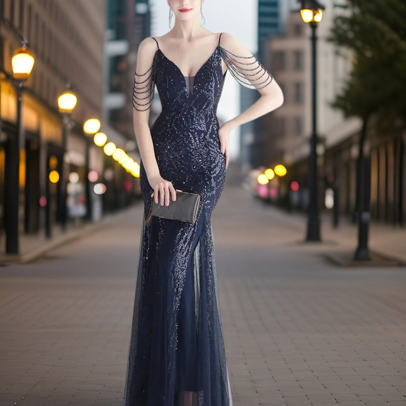 Avelena | Elegantes Perlen Abendkleid