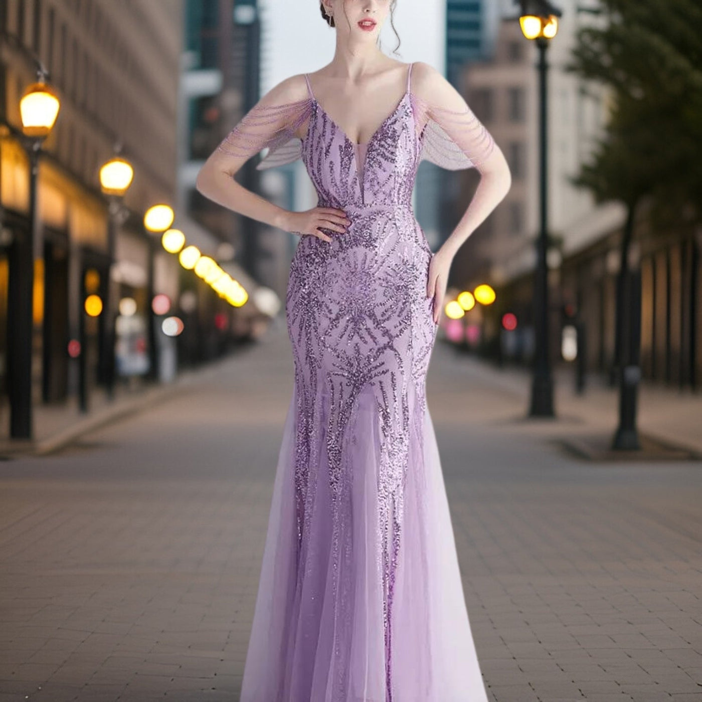 Avelena | Elegantes Perlen Abendkleid