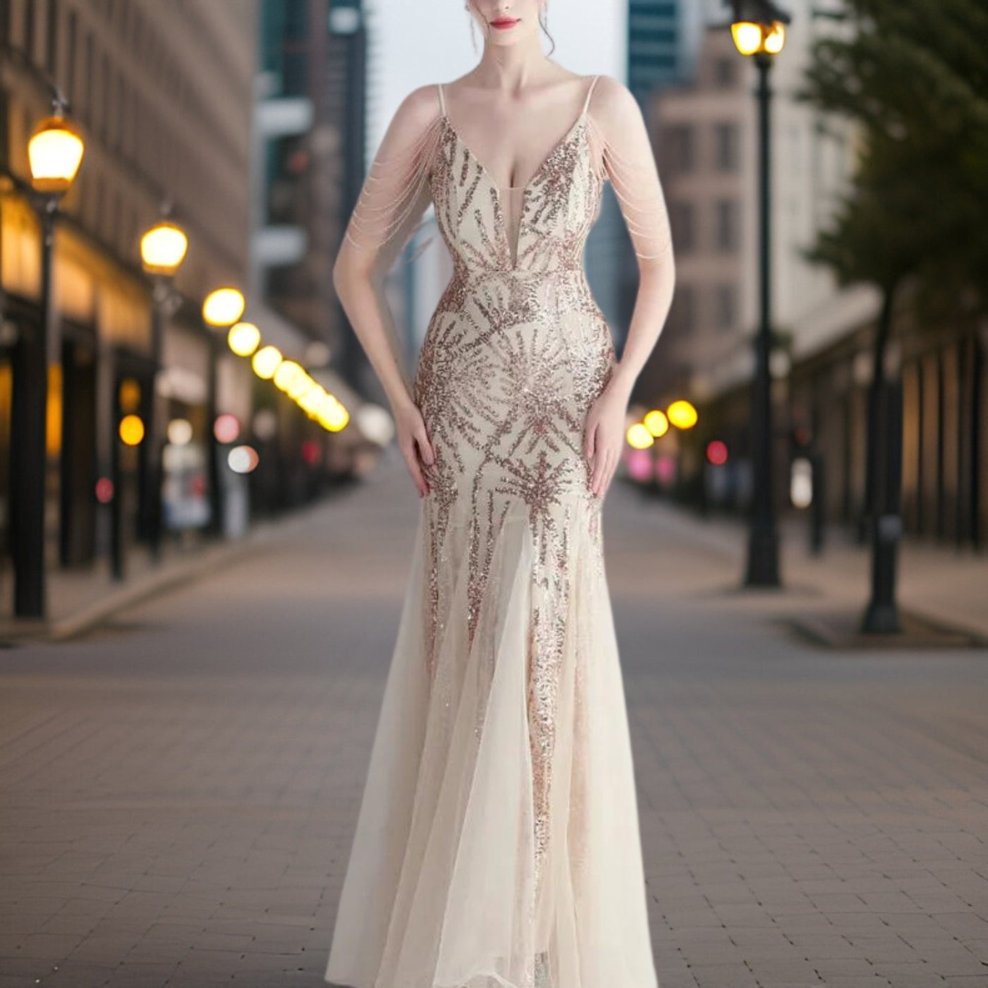 Avelena | Elegantes Perlen Abendkleid