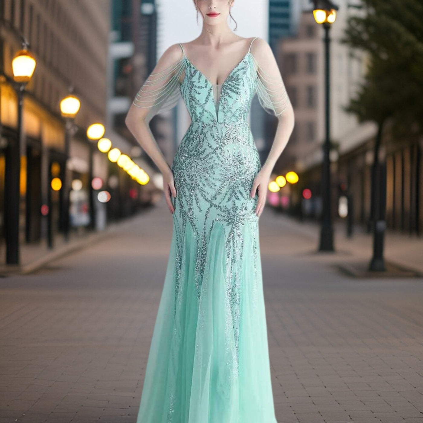 Avelena | Elegantes Perlen Abendkleid